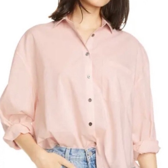 ATM Pink Blouse Button Down Crosshatch 100% Cotton Shirt Size S - Picture 1 of 7